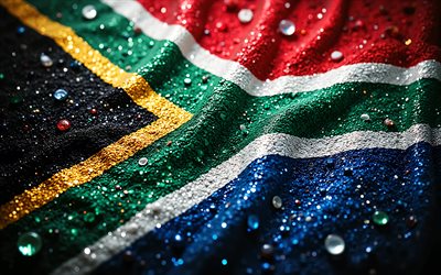 South African flag, 4K, gemstones, flag of South Africa, crystals, South Africa flag, shiny stones, South Africa, creative art, red green yellow gemstones, red crystal, green crystals