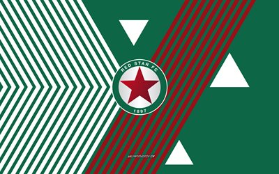Red Star FC logo, 4k, French football team, green white lines background, Red Star FC, Ligue 2, France, line art, Red Star FC emblem, football