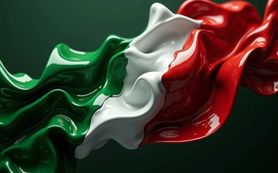العلم الإيطالي ثلاثي الأبعاد, 4k, بقع من الطلاء الأحمر والأبيض والأخضر, علم إيطاليا, خلفية سوداء, العلم الإيطالي, إيطاليا