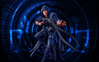 kelsier fortnite, 4k, fondo espiral azul, fortnite, creativo, piel kelsier, piel kelsier fortnite, kelsier, personajes fortnite