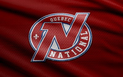 내셔널 퀘벡 패브릭 로고, 4k, 빨간색 패브릭 배경, lnah, 보케, 하키, 내셔널 퀘벡 로고, 국립 퀘벡 상징, 캐나다 하키팀, 내셔널 퀘벡