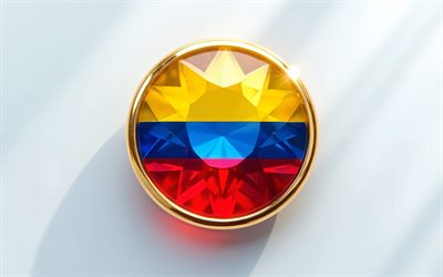 Flag of Colombia, 4k, Colombian flag inside a gemstone, white background, Colombia flag, gemstone, white crystal background, Colombia, Colombian flag