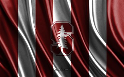 4k, Stanford Cardinal logo, NCAA, red white silk texture, Stanford Cardinal flag, American football club, silk flag, Stanford Cardinal emblem, USA, Stanford Cardinal badge, Stanford Cardinal