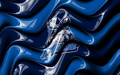 logotipo 3d del alce de manitoba, 4k, ondas azules 3d, ahl, hockey, bandera de los alces de manitoba, creativo, logotipo de los alces de manitoba, emblema de los alces de manitoba, equipo canadiense de hockey, alce de manitoba
