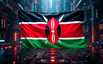 나는 케냐를 사랑한다, 4k, 디지털 아트, 어두운 3d 배경, 붉은 빛, 케냐의 날, 케냐의 국기, 케냐 국기가 있는 하트, 삽화, 3d 하트, 케냐 국기, 케냐