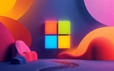 4k, microsoft 3d logo, kreativ, ms logo, abstrakte 3d hintergründe, kunstwerk, softwaremarken, microsoft logo, microsoft