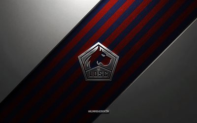 Lille OSC logo, 4k, steel background, French football club, red blue lines, Lille OSC emblem, Ligue 2, Lille OSC, France, football, Lille OSC metal logo, Lille OSC crest