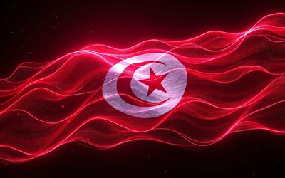 4k, bandera resplandeciente de túnez, bokeh, ondas de neón blanco rojo, bandera de tunez, arte 3d, bandera tunecina, asia, ondas de neón bandera de túnez, túnez, bandera 3d de túnez