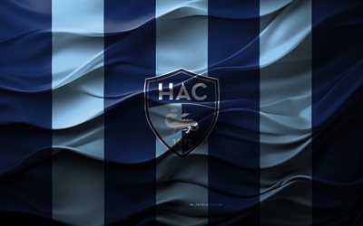 4k, Le Havre AC logo, blue 3D background, Le Havre AC emblem, Ligue 2, French football team, Le Havre AC flag, 3D texture, Le Havre AC, football, France