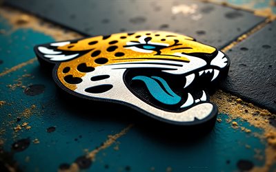 Jacksonville Jaguars metal logo, 4k, turquoise metal background, metal art, Jacksonville Jaguars emblem, USA, Jacksonville Jaguars, American football, Jacksonville Jaguars logo, NFL