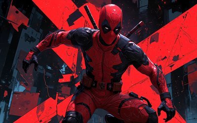 4k, dead pool, fondo rojo grunge, arte 3d, cómics marvel, superhéroes, obra de arte, arte de deadpool, creativo, consorcio inactivo 4k