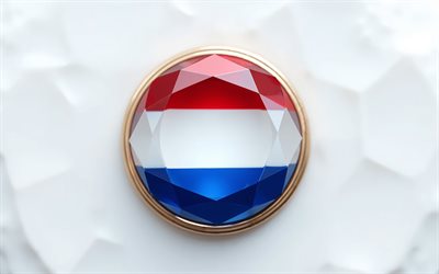 bandera de países bajos, 4k, bandera de holanda dentro de una piedra preciosa, fondo blanco, bandera de holanda, piedra preciosa, fondo de cristal blanco, países bajos, bandera holandesa