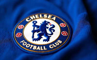 Chelsea FC fabric logo, 4k, blue background, Chelsea FC logo, Chelsea FC emblem, England, Chelsea FC, football, Chelsea, Premier League