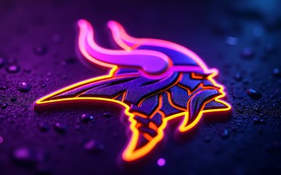 minnesota vikings  neonlogo, 4k, metallinen tausta, neon taidetta, minnesota vikings  tunnus, usa, minnesota vikings, amerikkalainen jalkapallo, minnesota vikings  logo, nfl