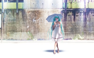Hatsune Miku, un manga, un parapluie, une Vocaloid