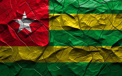 4k, togo bayrağı, taş doku, afrika, togo 3d bayrağı, çatlaklar ile arka plan, togo