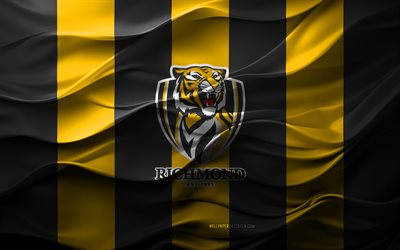 4k, Richmond Tigers logo, yellow black 3D background, Richmond Tigers emblem, AFL, Australian rules football team, Richmond Tigers flag, 3D texture, Richmond Tigers, Australia, Australian rules football