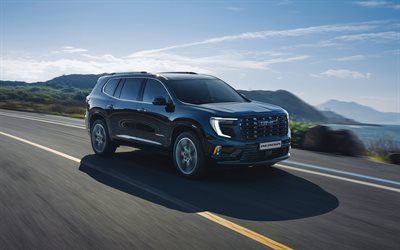gmc acadia denali ultimate, 4k, liike epäterävyyttä, 2026 autoja, tie, katumaasturit, valkoinen gmc acadia denali, 2026 gmc acadia denali, amerikkalaisia ​​autoja, gmc