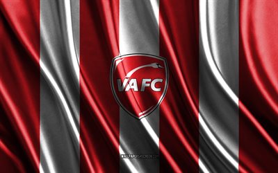 4k, شعار نادي فالنسيان, الدوري الفرنسي 2, نسيج الحرير الأبيض الأحمر, علم نادي فالنسيان, نادي كرة القدم الفرنسي, علم الحرير, فرنسا, نادي فالنسيان