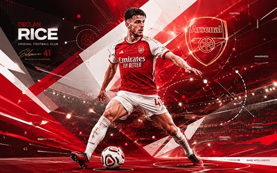 4k, Declan Rice, Arsenal FC, vector art, red abstract vector background, Declan Rice Arsenal FC, creative art, Arsenal FC logo, Declan Rice Arsenal, football, Arsenal