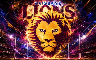 Brisbane Lions abstract logo, 4k, stadium, spotlights, AFL, australian football, creative, Australian Football League, Brisbane Lions logo, Brisbane Football Club, australian football team, Brisbane Lions