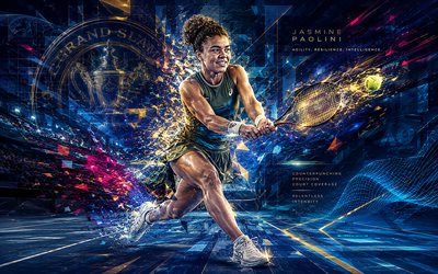 jazmín paolini, 4k, tenista italiano, wta, arte de líneas abstractas azules, tenis, arte de jazmín paolini, asociación de tenis femenino, arte creativo, líneas de luz azul