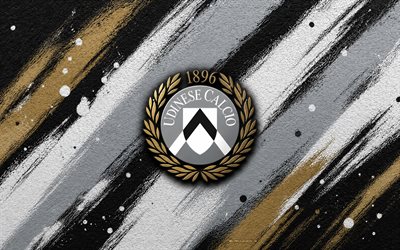 Udinese Calcio logo, 4k, black white paint background, Udinese Calcio, Italian football club, Udinese Calcio emblem, Serie A, Italy, Udinese