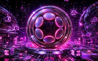 Polkadot 3D logo, 4k, purple futuristic background, cryptocurrencies, Polkadot futuristic logo, brands, Polkadot cryptocurrency, blockchain, Polkadot logo, Polkadot