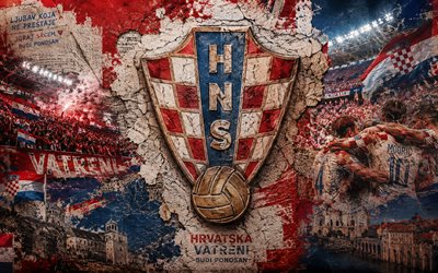 شعار منتخب كرواتيا لكرة القدم, 4k, خلفية الحجر, منتخب كرواتيا لكرة القدم, كأس العالم لكرة القدم 2026, فن جدارية, كرة القدم, كرواتيا