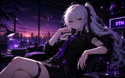 yowane haku, horizonte urbano, noche, vocaloide, chica con cabello morado, mdt, protagonista, manga, personajes vocaloides, haku yowane, cantantes virtuales japoneses, yowane haku vocaloid