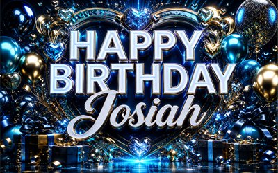 Josiah Happy Birthday, 4k, blue luxury decorations, metal 3D letters, Josiah name, blue background, Josiah Birthday, popular american male names, Happy Birthday Josiah, picture with Josiahname, Josiah