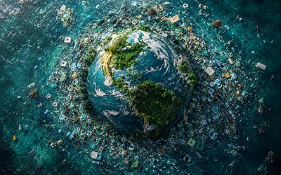 contaminación del planeta, 4k, conceptos de problemas de basura, ambiente, conceptos ecológicos, cuidar el planeta, contaminación de la naturaleza, ecología, tierra en basura