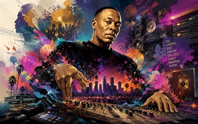Dr Dre, creative, music studio, abstract art, music stars, Andre Romell Young, GTA style, american rapper, Dr Dre art, american celebrity, Dr Dre 4K