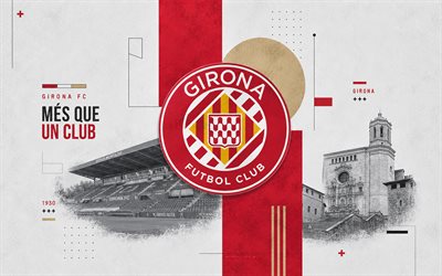 logotipo grunge del girona fc, fondo grunge, cataluña, emblema del girona fc, logotipo del girona fc, el fichaje del girona fc, la liga, españa, fútbol americano, gerona