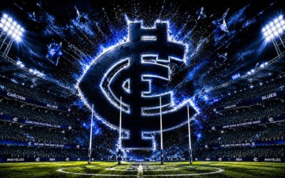 Carlton Blues abstract logo, 4k, stadium, spotlights, AFL, australian football, creative, Australian Football League, Carlton Blues logo, Carlton Football Club, australian football team, Carlton Blues