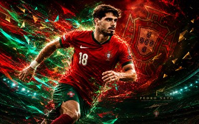 pedro neto, selección de fútbol de portugal, fan art, fondo de líneas abstractas verde rojo, pedro lomba neto, logotipo de la selección de fútbol de portugal, fútbol americano, pedro netoportugal