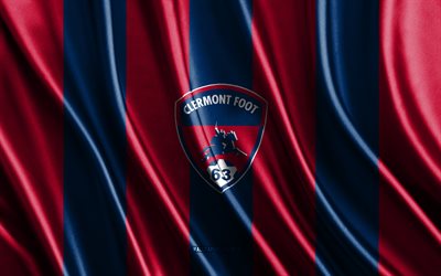 4k, شعار كليرمونت فوت 63, الدوري الفرنسي 2, بورجوندي نسيج الحرير الأزرق, علم كليرمونت فوت 63, نادي كرة القدم الفرنسي, علم الحرير, فرنسا, شارة كليرمونت فوت 63, كليرمونت فوت 63