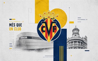 Villarreal CF grunge logo, grunge background, Estadio de la Ceramica, Villarreal CF emblem, Villarreal CF logo, Villarreal CF sign, La Liga, Spain, football, Villarreal