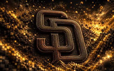 san diego padres kangaslogo, 4k, ruskea keltainen 3d tausta, mlb, baseball, san diego padres  logo, san diego padres  tunnus, amerikkalainen baseball joukkue, san diego padres
