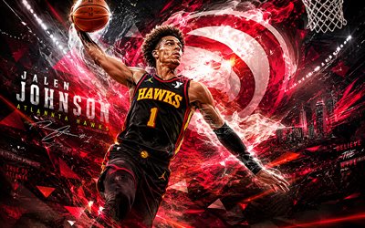 4k, jalen johnson, punainen musta futuristinen tausta, atlanta hawks, nba, fanitaidetta, atlanta hawksin logo, jalen johnson 4k, koripallo, luova, jalen johnson atlanta hawks, jalen johnson art
