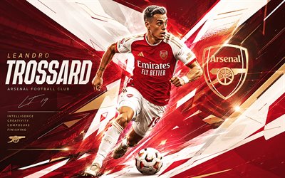 4k, Leandro Trossard, Arsenal FC, vector art, red abstract vector background, Leandro Trossard Arsenal FC, creative art, Arsenal FC logo, Leandro Trossard Arsenal, football, Arsenal