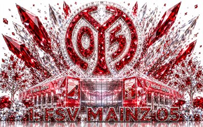 fsv mainz 05 logo, 4k, saksan jalkapalloseura, fsv mainz 05, kristalli taidetta, fsv mainz 05  tunnus, mewa arena, mainz, saksa, jalkapallo, bundesliiga, 1 fsv mainz 05  logo, 1 fsv mainz 05
