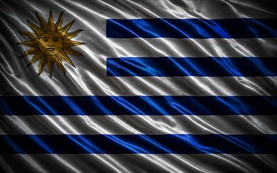 uruguayn silkkilippu, 4k, pimeys, kangas aaltoilevat liput, uruguayn lippu, uruguayn 3d lippu, uruguay, uruguayn päivä, uruguayn kansalliset symbolit