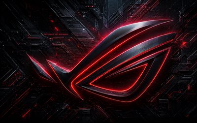 Asus ROG logo, 4K, black red background, Republic of Gamers, Asus ROG stone logo, red neon light, Asus ROG 3D logo, Asus ROG emblem, ROG logo, ROG, Asus ROG