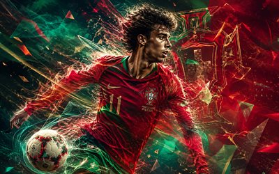joao félix, selección de fútbol de portugal, fan art, fondo de líneas abstractas verde rojo, joao félix sequeira, logotipo de la selección de fútbol de portugal, fútbol americano, joao félix portugal
