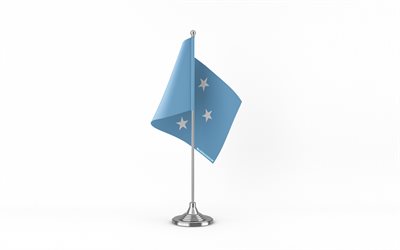 4k, bandera de mesa de micronesia, fondo blanco, bandera de micronesia, bandera de micronesia en metal stick, símbolos nacionales, micronesia