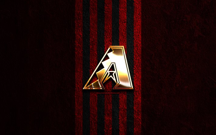 logotipo dorado de los diamondbacks de arizona, 4k, fondo de piedra roja, mlb, equipo de béisbol americano, logotipo de los diamondbacks de arizona, béisbol, diamondbacks de arizona