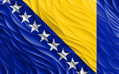 4k, Bosnian flag, wavy 3D flags, European countries, flag of Bosnia and Herzegovina, Day of Bosnia and Herzegovina, 3D waves, Europe, Bosnian national symbols, Bosnia and Herzegovina flag, Bosnia and Herzegovina