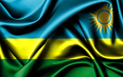 ルワンダの国旗, 4k, アフリカ諸国, ファブリックフラグ, ルワンダの日, 波状のシルクの旗, アフリカ, ルワンダの国家のシンボル, ルワンダ