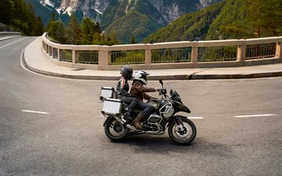 bmw r 1250 gs aventura exclusivo, 4k, estrada de montanha, 2021 motos, serpentinas, k51, 2021 bmw r 1250 gs, alemão motocicletas, bmw